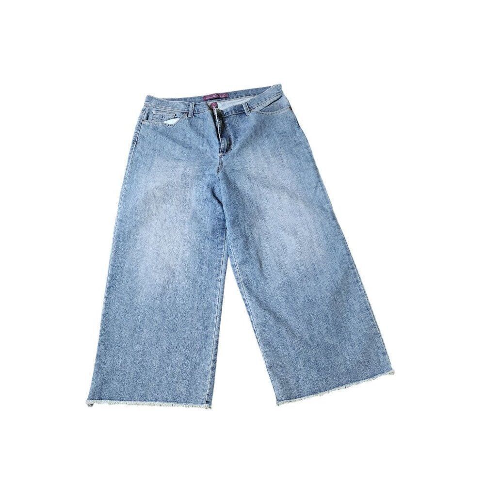 Gloria Vanderbilt Cropped Wide Legged Denim Jeans Womens Size 16 Blue Raw Hem